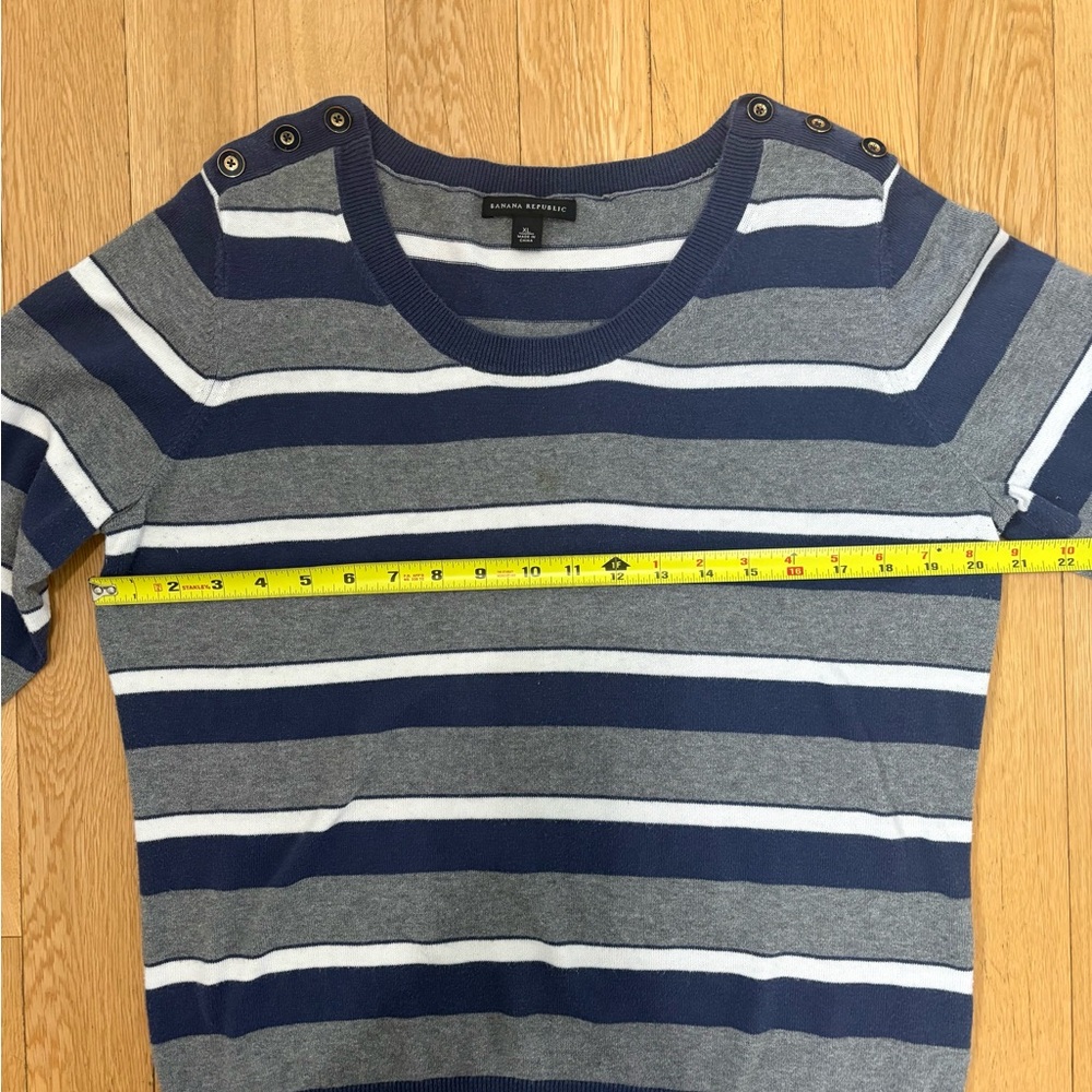 BANANA REPUBLIC Nautical Luxe Striped Button-Shoulder Sweater | Navy & Slate XL - Picture 6 of 8